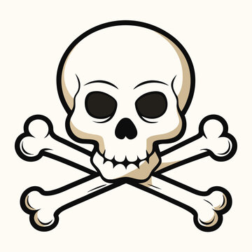 A cartoonish skull and crossbones illustration depicts a menacing head with bones.
