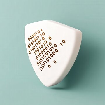 security researchers risk assessment monitoring concept. Triangular object displaying binary code on a light background.