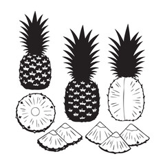 Silhouette set of pineapple on white backgroudnd
