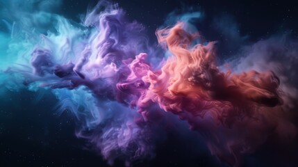 A mesmerizing abstract representation of a colorful nebula, with swirling clouds of purple, blue, and orange colors against a starry backdrop, sparking curiosity and imagination.