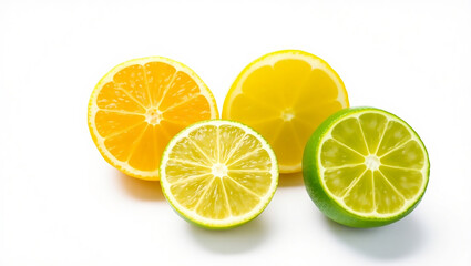 Fototapeta premium AI Generated Image: Fresh Lemon and Lime Slices on White Background
