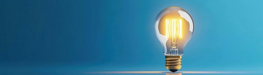 Glowing light bulb on a blue background
