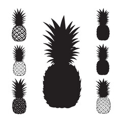 Silhouette set of pineapple on white backgroudnd