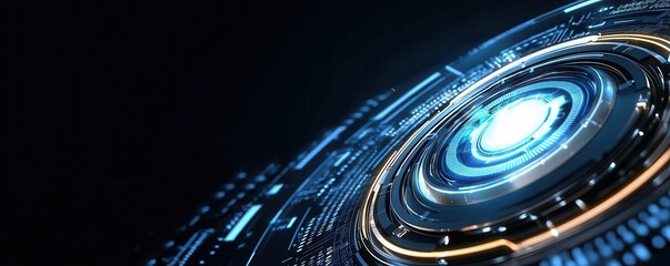 Abstract futuristic technology background with glowing red and blue circles.