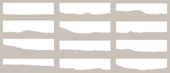 Set of ripped paper, jagged border, torn paper top,   collection of torn, Paper torn strip stroke with cut stuck edges vector illustration, Set of white headline band. Calligraphy border, 