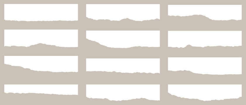 Set of ripped paper, jagged border, torn paper top,   collection of torn, Paper torn strip stroke with cut stuck edges vector illustration, Set of white headline band. Calligraphy border, 