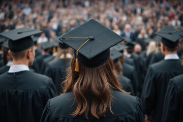 Obraz premium woman in a graduation cap and gown standing in front of a crowd11