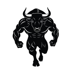 Powerful bull in motion silhouette. Great for sports logos, gym art, tattoos, and aggressive-themed designs.

