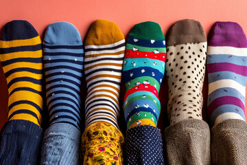 Have people wear mismatched socks (one striped, one polka-dot, etc.). Arrange a group in a row like the image. The quirkier, the better! Capture the charm of sock chaos. 