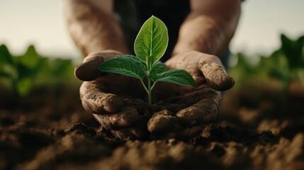 A close-up view of hands holding a young plant, symbolizing growth, care, and connection to nature, emphasizing the importance of nurturing opportunities and life.