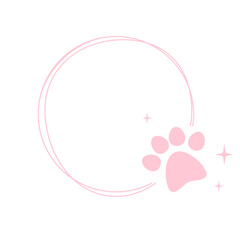Pet footprint circle frame, pets love symbol, circle shape frame with dog or cat paws cute steps