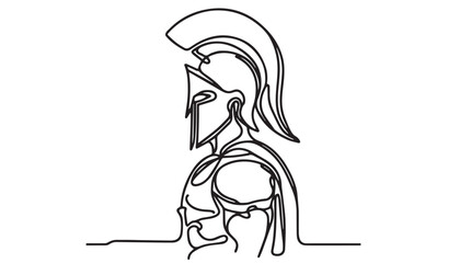 Continuous one single minimal line drawing spartan worrior