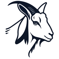Striking vector art of a goats head rendered in monochrome with sharp clean lines