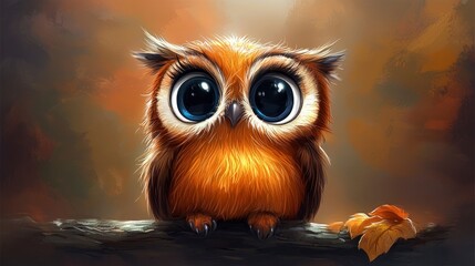Fototapeta premium A cute, big-eyed owl, artful painting