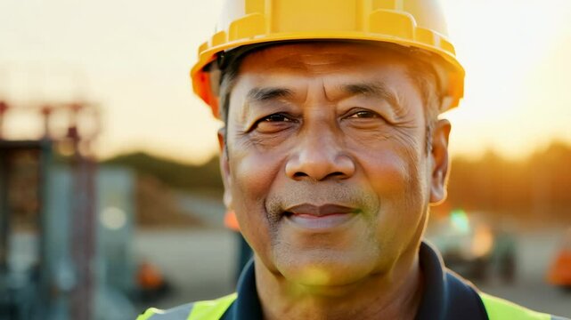 Smiling middle aged Asian male supervisor with clipboard on construction site. With a clipboard, he monitors operations, making adjustments as needed to enhance efficiency.