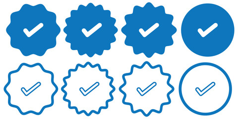 Set of blue check mark badge icons. Profile verification icons . design eps 10 