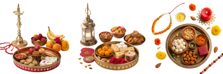 Set of Karwa Chauth Thali isolated on a transparent background