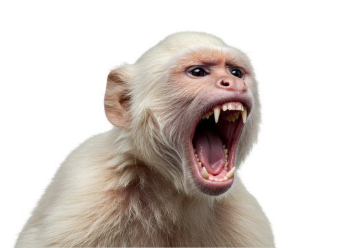 Albino Monkey A CloseUp Portrait of a Yelling Primate isolated on transparent baackground