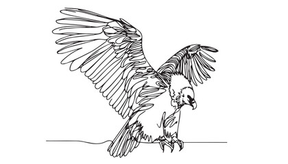 Continuous one single minimal line drawing vulture bird