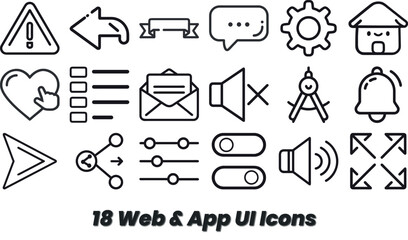Set of 18 Vector UI Icons for Web and App Design