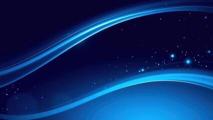 Obraz premium Abstract digital art of curved light trails and scattered particles on a dark blue gradient background