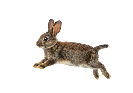 A Brown Rabbit in MidLeap isolated on transparent baackground