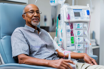 Hyperkalemia potassium emergency. Electrolyte symptom. Imbalance blood. Patient undergoing dialysis for chronic kidney disease.