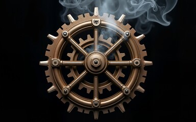 Obraz premium Steampunk Clockwork Gears with Smoke on Black Background. High quality