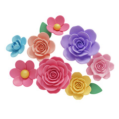 Pastel Paper Flowers Arrangement isolated on transparent background