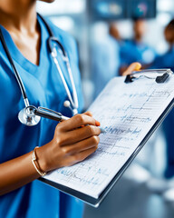 Hyperkalemia potassium emergency. Electrolyte symptom. Imbalance blood. Nurse documenting patient symptoms of confusion and arrhythmia