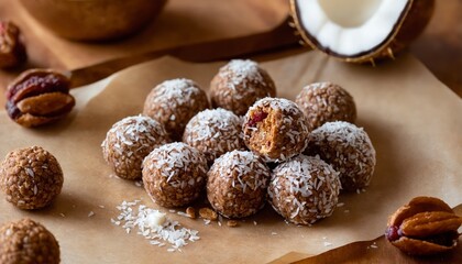 A pile of coconut balls sitting on top of a piece of paper.