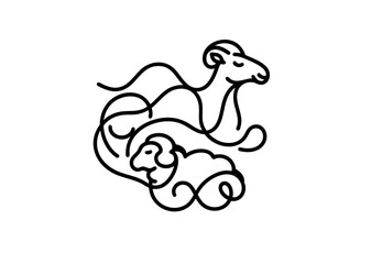 Single line drawing for an abstract design for a sheep and a camel in creative composition for Eid Adha Greeting design vector art