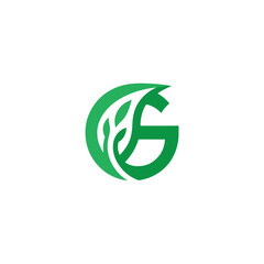 g letter with green leaf logo, eco logo, green logo, g logo, green g