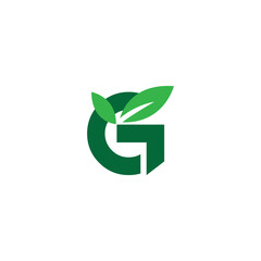 g letter with green leaf logo, eco logo, green logo, g logo, green g