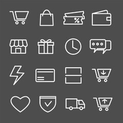 online shop e-commerce simple minimalist line icon set, editable stroke thickness