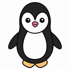 Obraz premium Kawaii Waddling Penguin Black Outline Vector