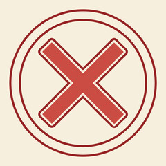 Red and white or red and yellow cross mark or button for cancel, stop, delete, or wrong symbol illustration vector icon