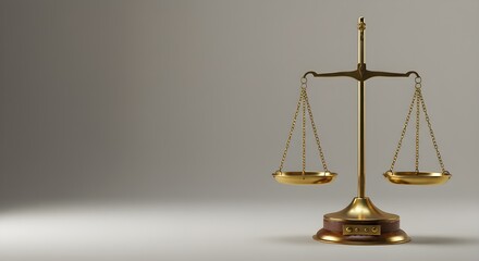  Golden brass scales of justice symbol on neutral background representing law legal system and fairness