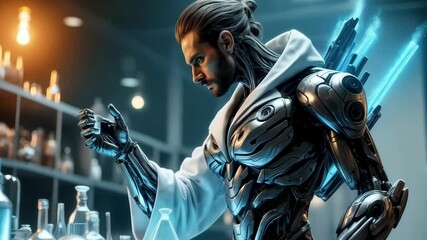 A brilliant scientist, professor conducts an experiment for the sake of science. character in science lab - Powered by Adobe