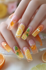 Colorful citrus-inspired nail art brings a refreshing touch to summer vibes