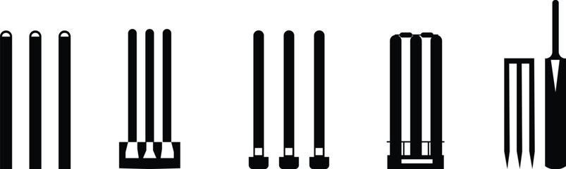 Cricket wicket icon set . trendy flat and line styles. Cricket game vector isolated on transparent background. cricket tournament wicket out elements template. vintage for clubs and team. Sports sign