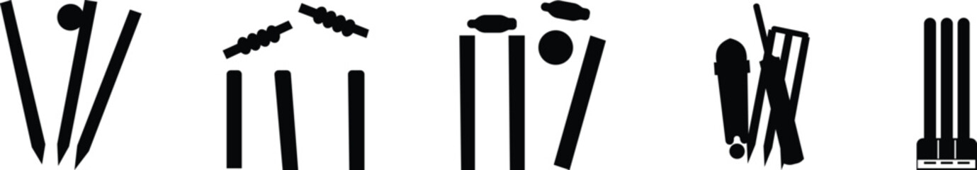 Cricket wicket icon set . trendy flat and line styles. Cricket game vector isolated on transparent background. cricket tournament wicket out elements template. vintage for clubs and team. Sports sign