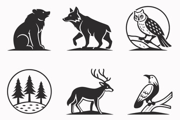 set of black silhouettes of animals