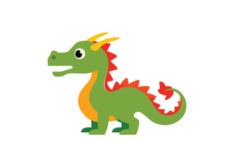 Adorable green dragon illustration with horns and red spikes for childrens book design
