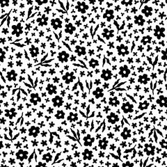 Vector dense seamless pattern with hand drawn cute flowers. Beautiful design for textile, wallpaper, fabric, wrapping paper and backgrounds.