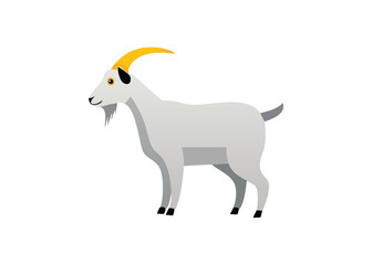 Vector illustration of a standing goat with golden horns on a white background