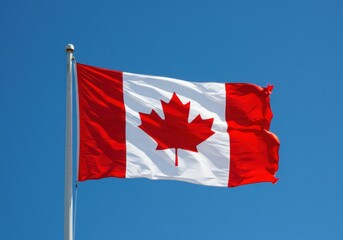 Canadian flag waving in the wind