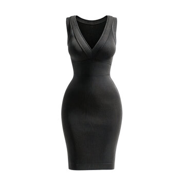 Timeless Black Ribbed Bodycon Dress with Transparent Background