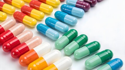 colorful pills on white background