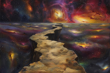 Starlit Journey: Surreal Glowing Pathway to the Cosmos